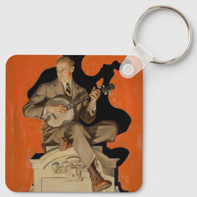 J.C. Leyendecker Banjo Player 1920 Art Deco Art Keychain (Back)