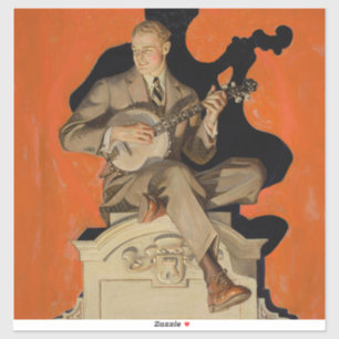 J.C. Leyendecker Banjo Player 1920 Art Deco Art Sticker