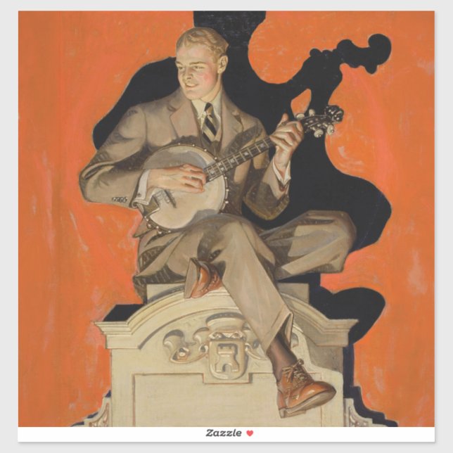 J.C. Leyendecker Banjo Player 1920 Art Deco Art Sticker (Sheet)