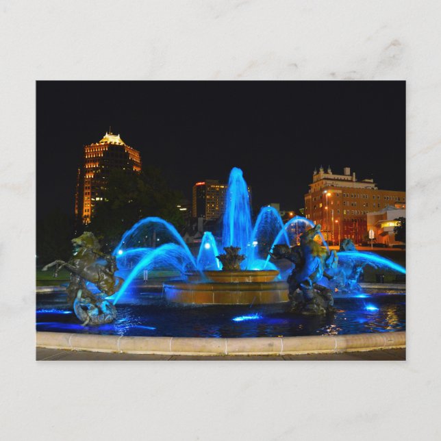 J.C. Nichols Fountain in Blue, Kansas City Postcard (Front)