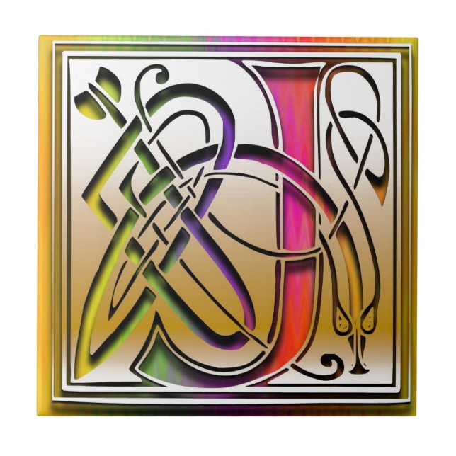 J Celtic Rainbow Custom Monogram Tile (Front)