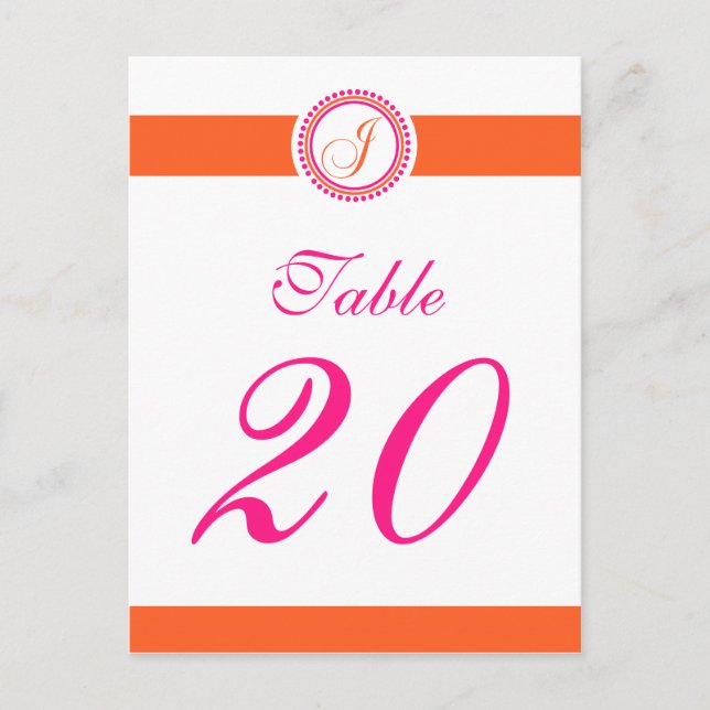 J Dot Circle Monogram Table Number (Pink/Orange) (Front)