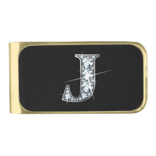 J Faux-"Diamond Bling" Gold Finish Money Clip