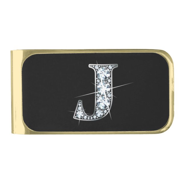 J Faux-"Diamond Bling" Gold Finish Money Clip (Front)