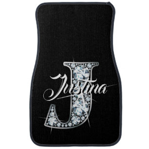 J Faux Diamond Bling Monogram Car Floor Mat