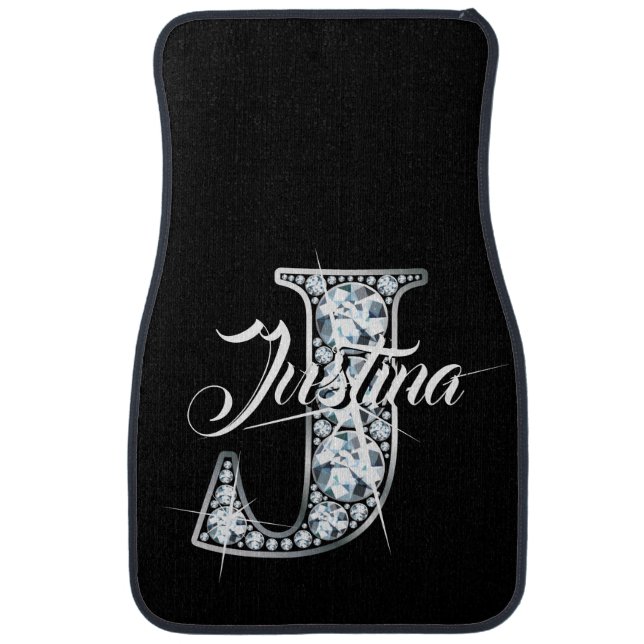 J Faux Diamond Bling Monogram Car Floor Mat (Front)