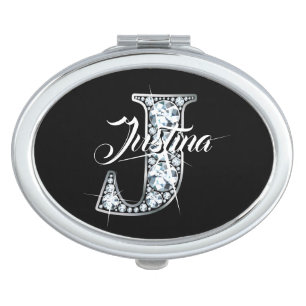 J Faux Diamond Bling Monogram Compact Mirror