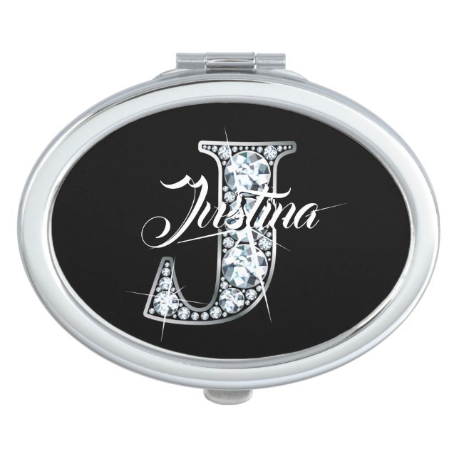 J Faux Diamond Bling Monogram Compact Mirror (Front)
