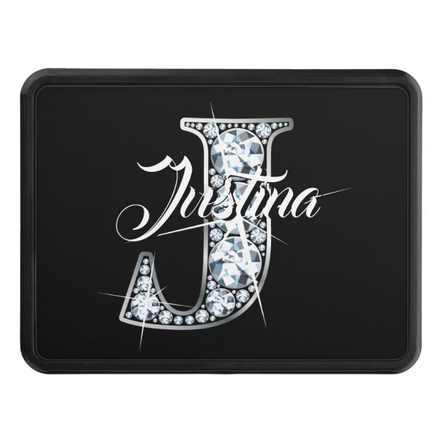 J Faux Diamond Bling Monogram Hitch Cover (Front)