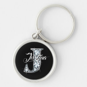 J Faux Diamond Bling Monogram Keychain