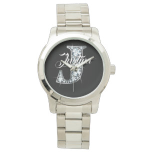 J Faux Diamond Bling Monogram Watch