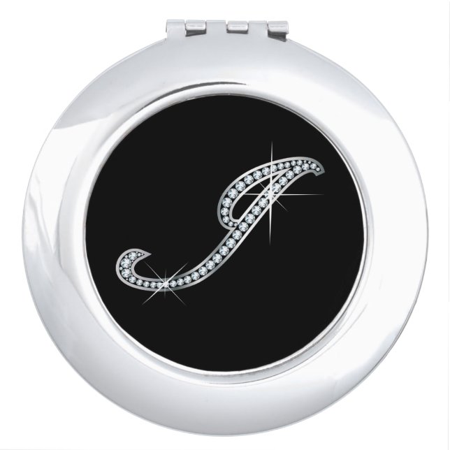 J Faux-"Diamond Bling" Pill Case Compact Mirror (Front)