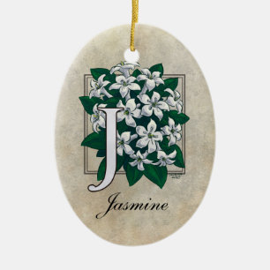 J for Jasmine Flower Monogram Ceramic Ornament