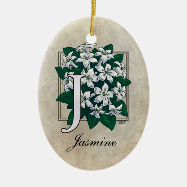 J for Jasmine Flower Monogram Ceramic Ornament (Front)