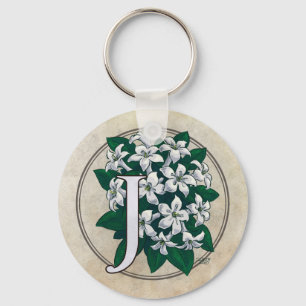 J for Jasmine Flower Monogram Keychain