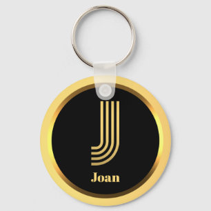 J Gold Monogrammed Letter Personalized Keychain