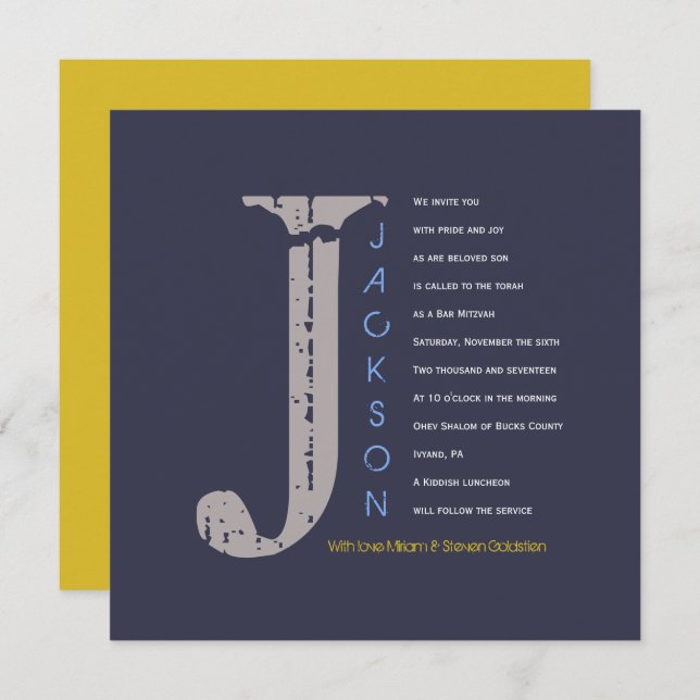 J Initial Collection Bat Bar Mitzvah Invitation (Front/Back)