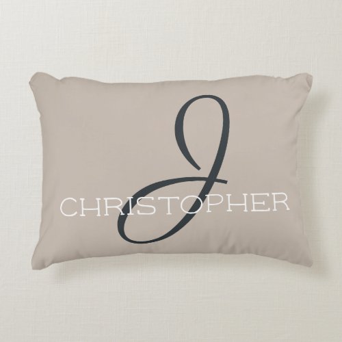 J Initial Personalized Name Neutral Taupe Tan Accent Pillow