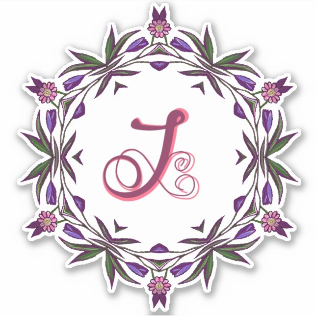 J Initial Unique & Bizarre Boho Flowers Pretty Sticker (Front)
