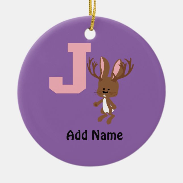 J is for Jackalope Ceramic Ornament (Front)