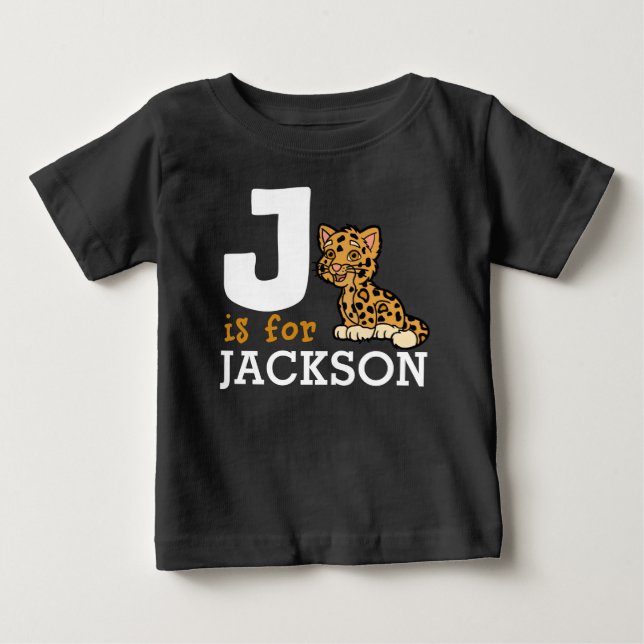 J is for JAGUAR & Kids Name Personalized Baby T-Shirt (Front)