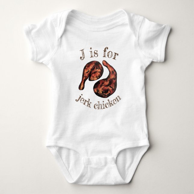 J is for JERK CHICKEN Jamaican Food Alphabet ABCs Baby Bodysuit (Front)