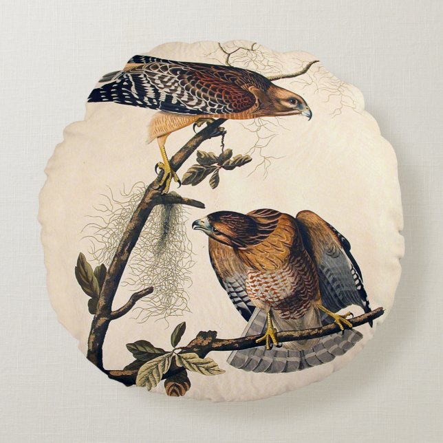J.J. Audubon (Red Shouldered Hawk) (1829) Round Pillow (Front)