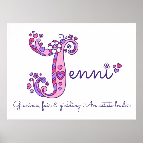 J Jenni initial doodle art name meaning Poster