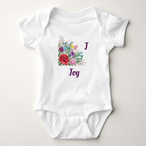 J Joy Personalize Letter Name Rose Flowers Baby Bodysuit