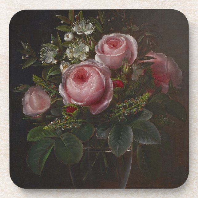 J.L. Jensen - Roses and Tree Anemones in a ... Beverage Coaster (Front)