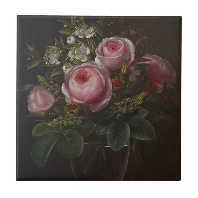 J.L. Jensen - Roses and Tree Anemones in a ... Ceramic Tile (Front)