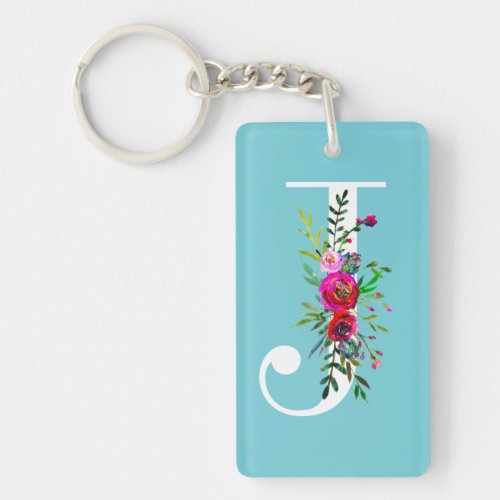 J Letter Initial Monogram Floral Custom Color Keychain