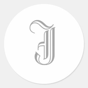J Letter Monogram Sticker Grey Old English