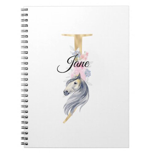 J letter personalised name monogram with horse notebook