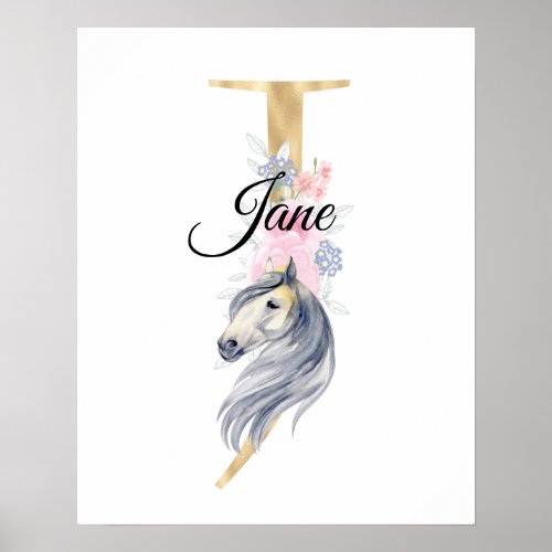J letter personalized name monogram with horse poster