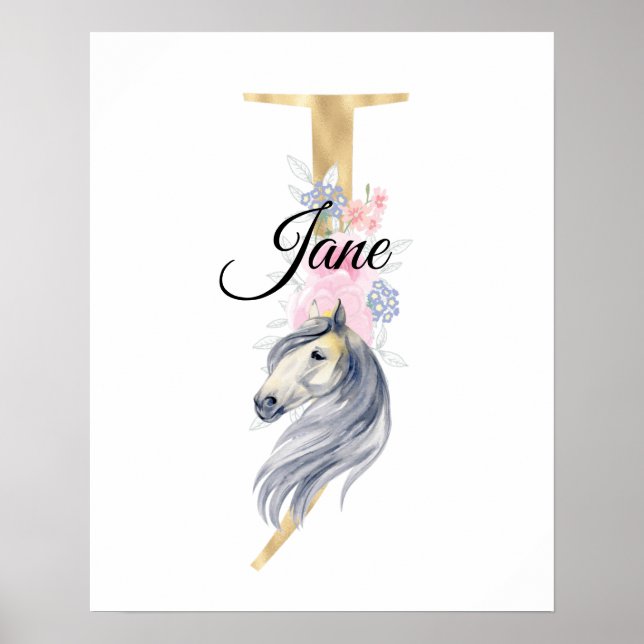 J letter personalized name monogram with horse poster (Front)
