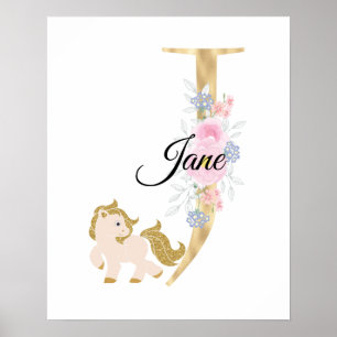 J letter personalized name monogram with pony poster