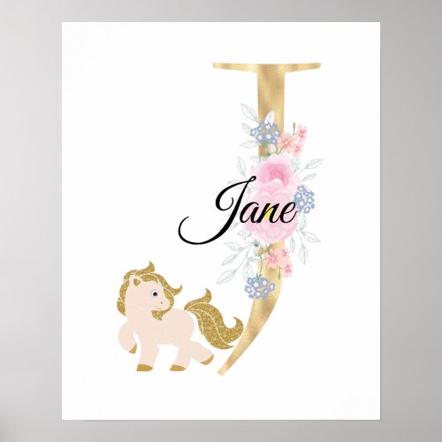 J letter personalized name monogram with pony poster