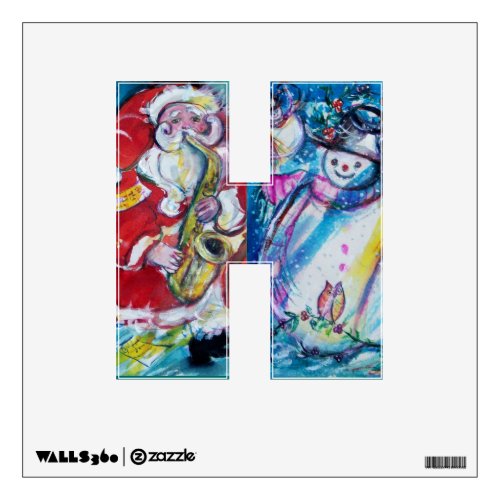 J LETTER SNOWMAN SANTA AND SAX CHRISTMAS PARTY WALL STICKER