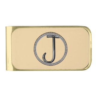 J Monogram Alt Gold Finish Money Clip