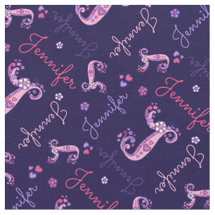 J monogram and personalized name Jennifer fabric