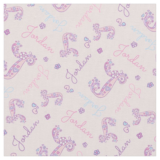 J monogram and personalized name Jorden fabric (Close Up)