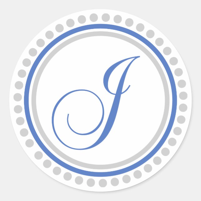 J Monogram (Blue / Silver Dot Circle) Classic Round Sticker (Front)