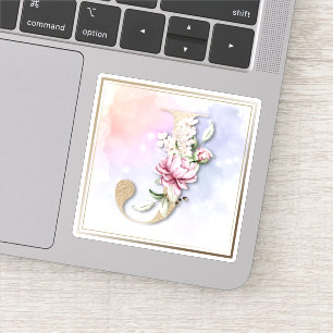 J Monogram Burgundy Floral Sticker