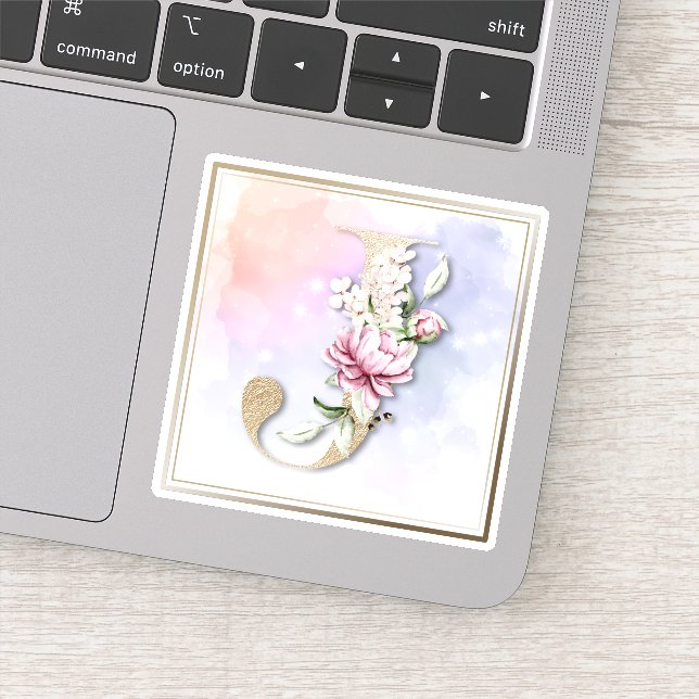 J Monogram Burgundy Floral Sticker (Detail)