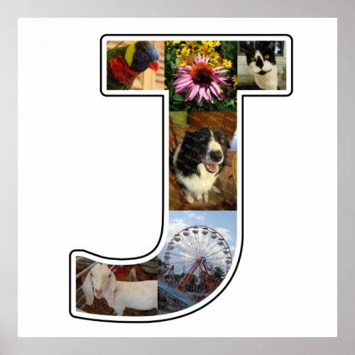 J Monogram Create Your Own 6 Custom Photo Collage Poster