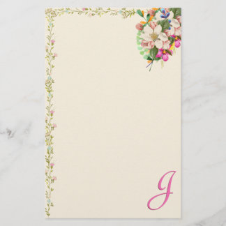 J Monogram Floral Bouquet Stationery