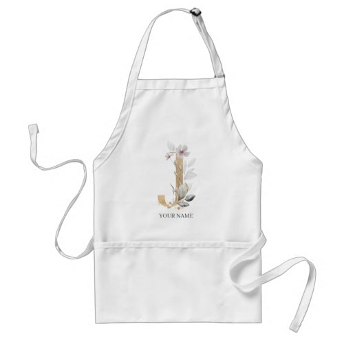 J Monogram Floral Personalized Adult Apron