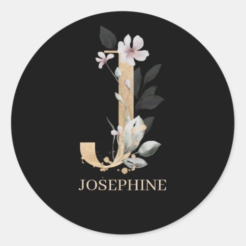 J Monogram Floral Personalized Classic Round Sticker