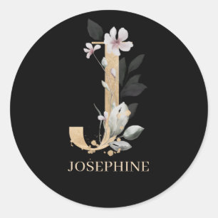 J Monogram Floral Personalized Classic Round Sticker
